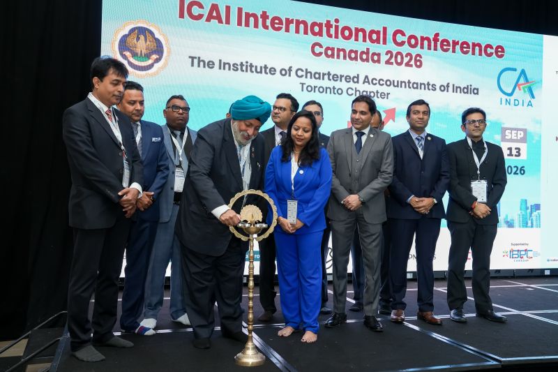 CA. Charanjot Singh Nanda, Past President, ICAI along with CA. Jay Chhaira, Central Council Member and CA. Akhil Iyer, Chairperson, Toronto Chapter of ICAI along with dignitaries during the ICAI International Conference Canada 2026 organised on September 13,2026 in Toronto.